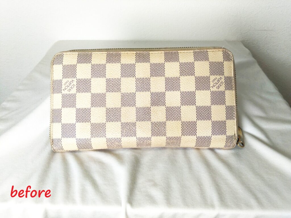 財布修理　Louis Vuitton　ダミエ   アズール  ジッピーウォレット　クリーニング 施工