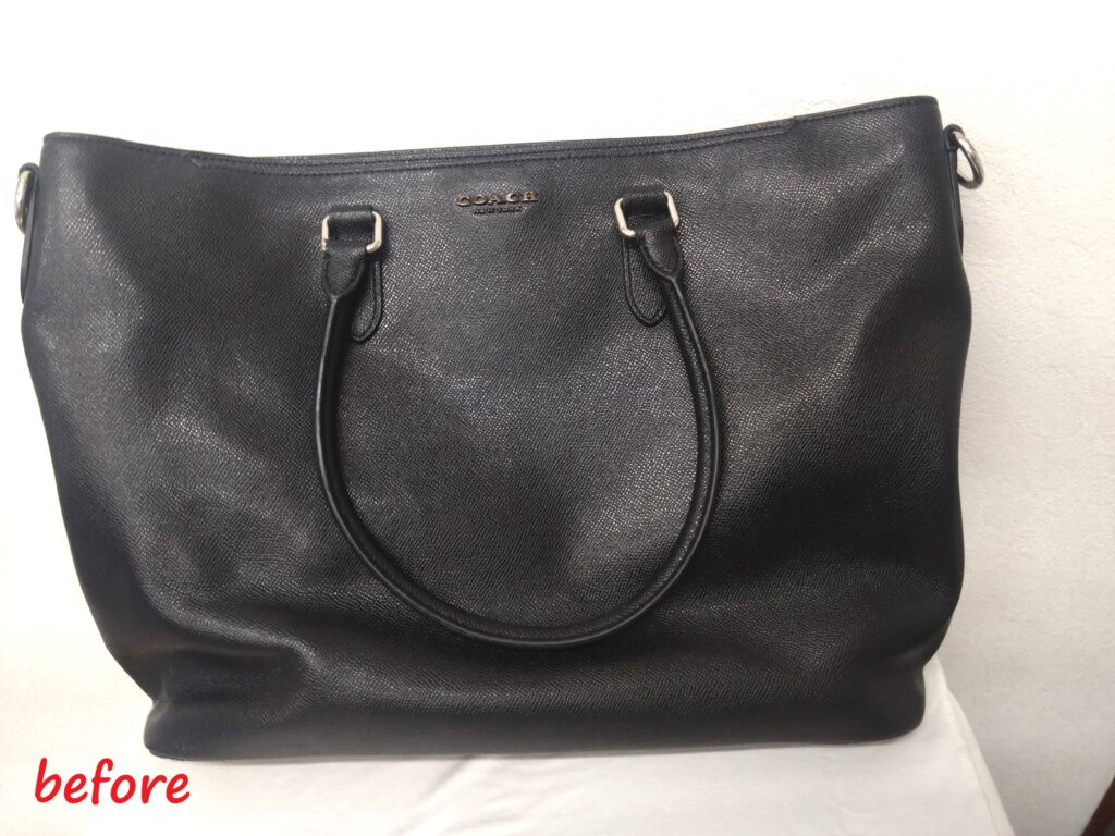 バッグ修理　COACH　ベケット  ビジネス トートバッグ　持ち手交換 施工修理