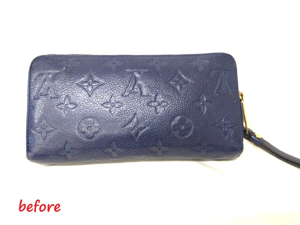 財布修理　Louis Vuitton　モノグラム  アンプラント  ジッピー   ウォレット  長財布    スライダー交換   染め直し修理