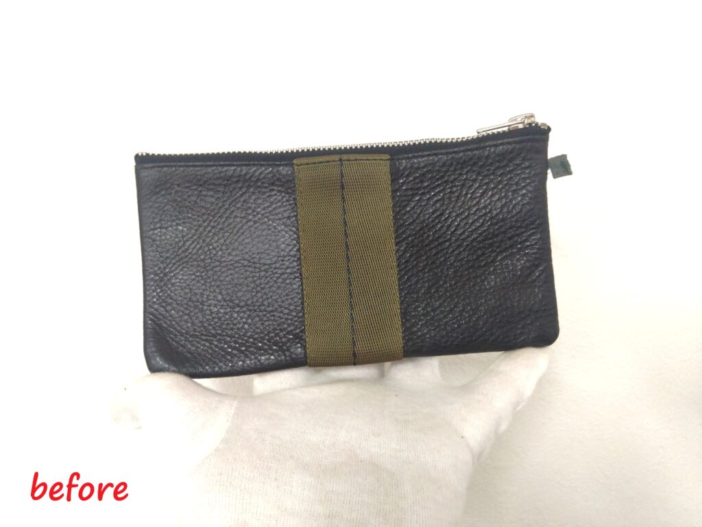 財布修理　財布　ショルダー   付け根の革 交換  施工修理