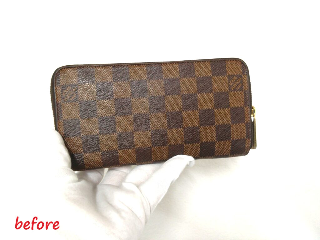 財布修理　Louis Vuitton　ダミエ   エベヌ ジッピー・ウォレット　スライダー交換 施工修理