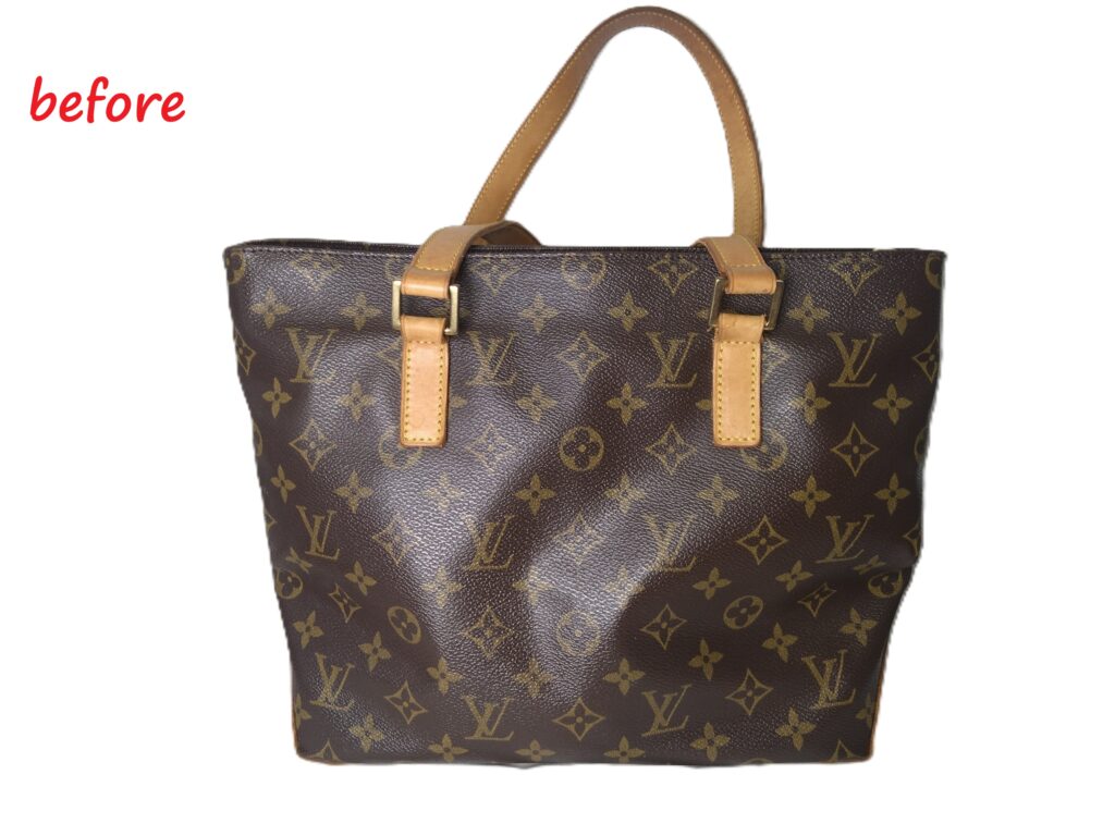 バッグ修理　Louis Vuitton　カバ・ピアノ  トートバッグ　持ち手革  持ち手根元の革 交換  カラーチェンジ 施工修理