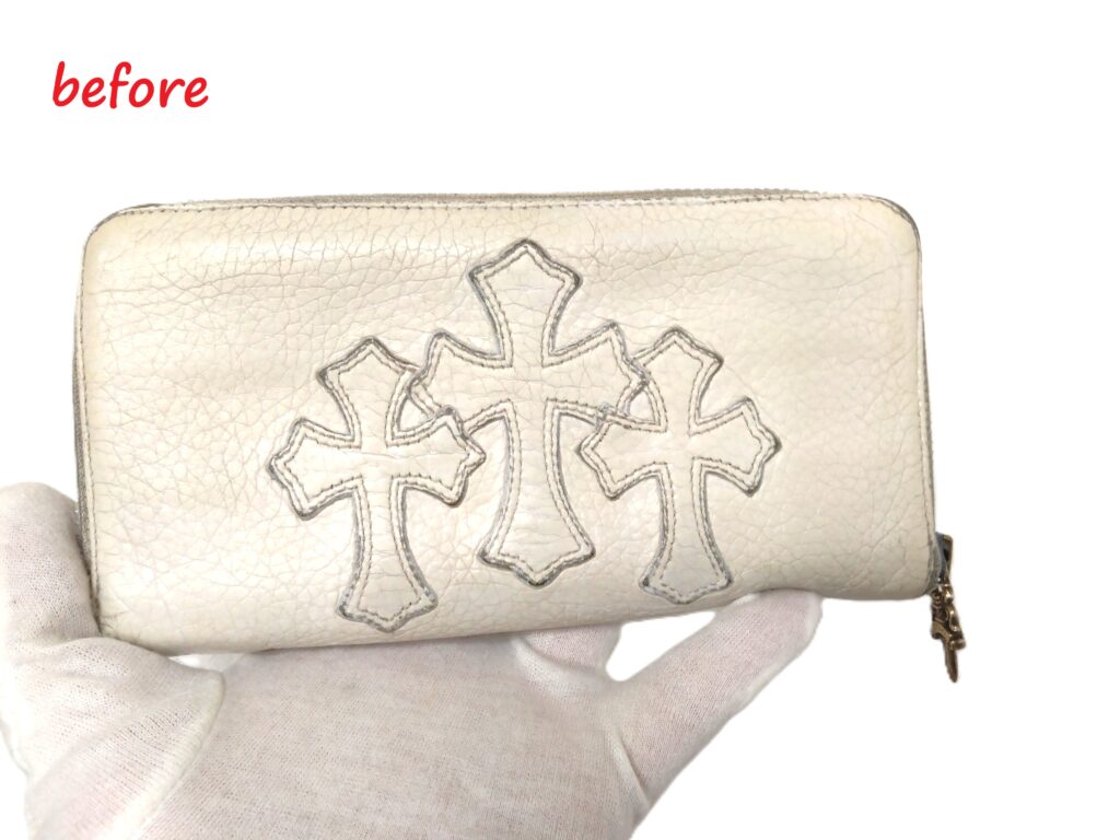 財布修理　クロムハーツ   ３セメタリー  クロスパッチ　ジップウォッレト　染め直し修理