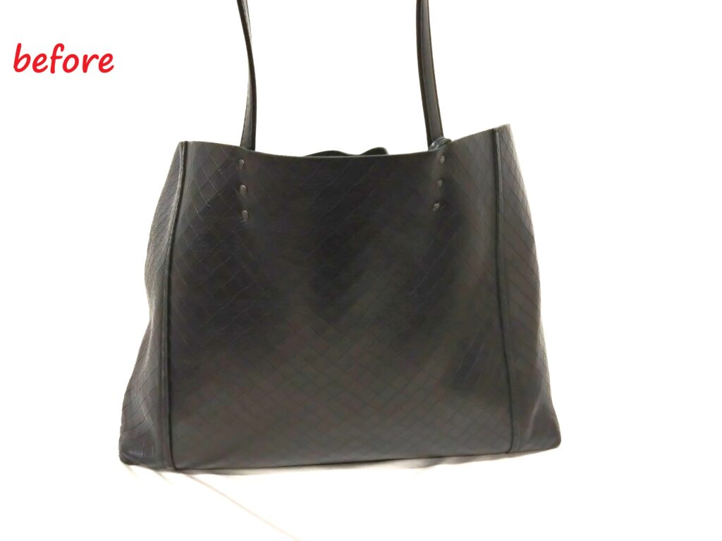 バッグ修理　ボッテガ・ヴェネタ　イントレッチオ ミラージュ   トートバッグ　スレ傷部分補修  コバ再生 施工修理
