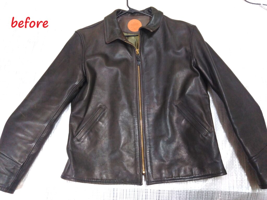 ジャケット修理　MOTOR　馬革スポーツ ジャケット　クリーニング施工