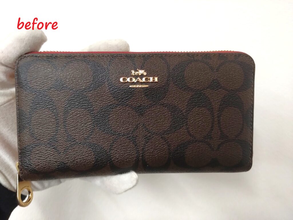 財布修理　COACH　シグネチャー　長財布　スライダー交換 施工修理