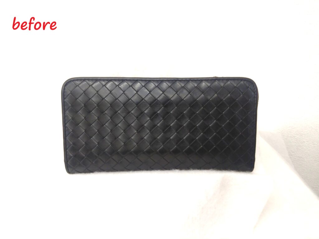 財布修理　ボッテガ・ヴェネタ　イントレチャート  長財布　クリーニング施工　スライダー交換 施工修理