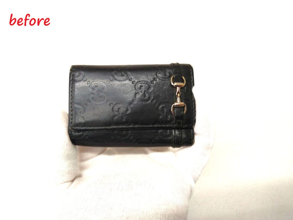 革小物修理　GUCCI　グッチシマ ホースビット   6連 キーケース　スナップボタン交換　革の破れ補修　染め直し修理