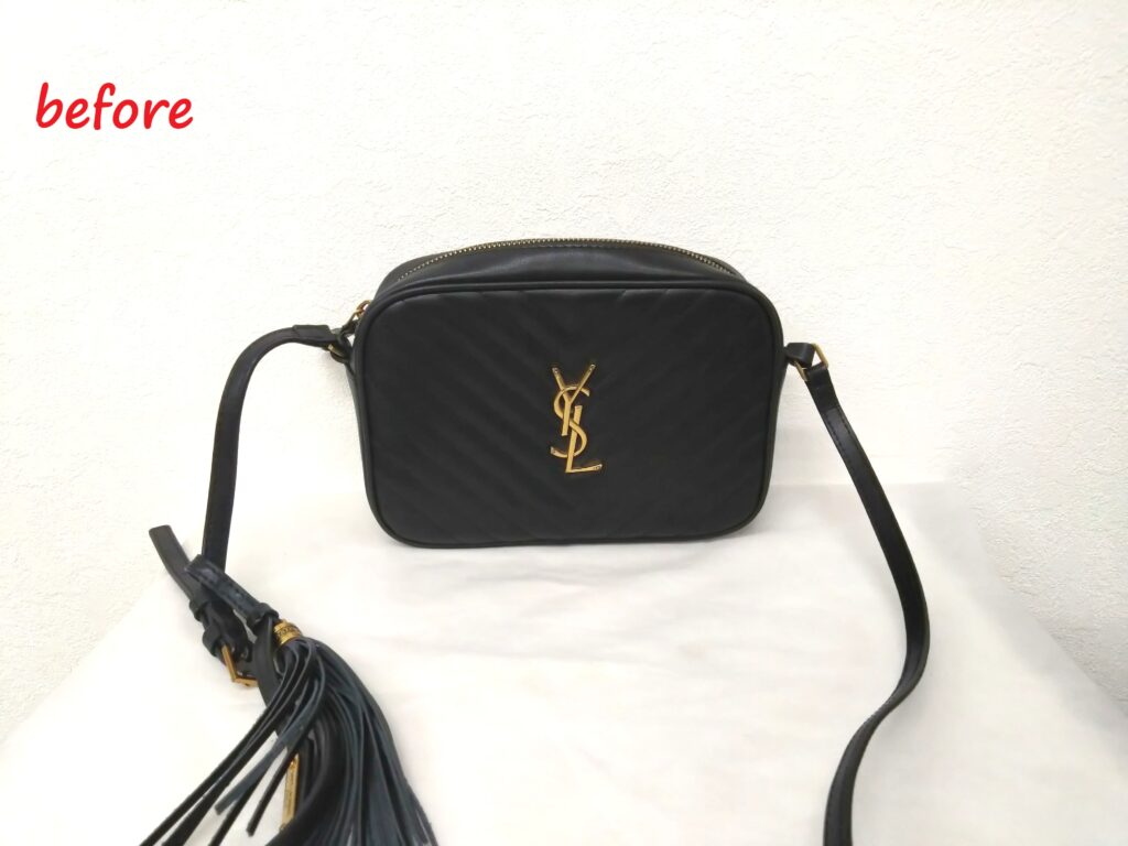 バッグ修理　サンローラン　ルー カメラバッグ　ショルダー根元の革交換