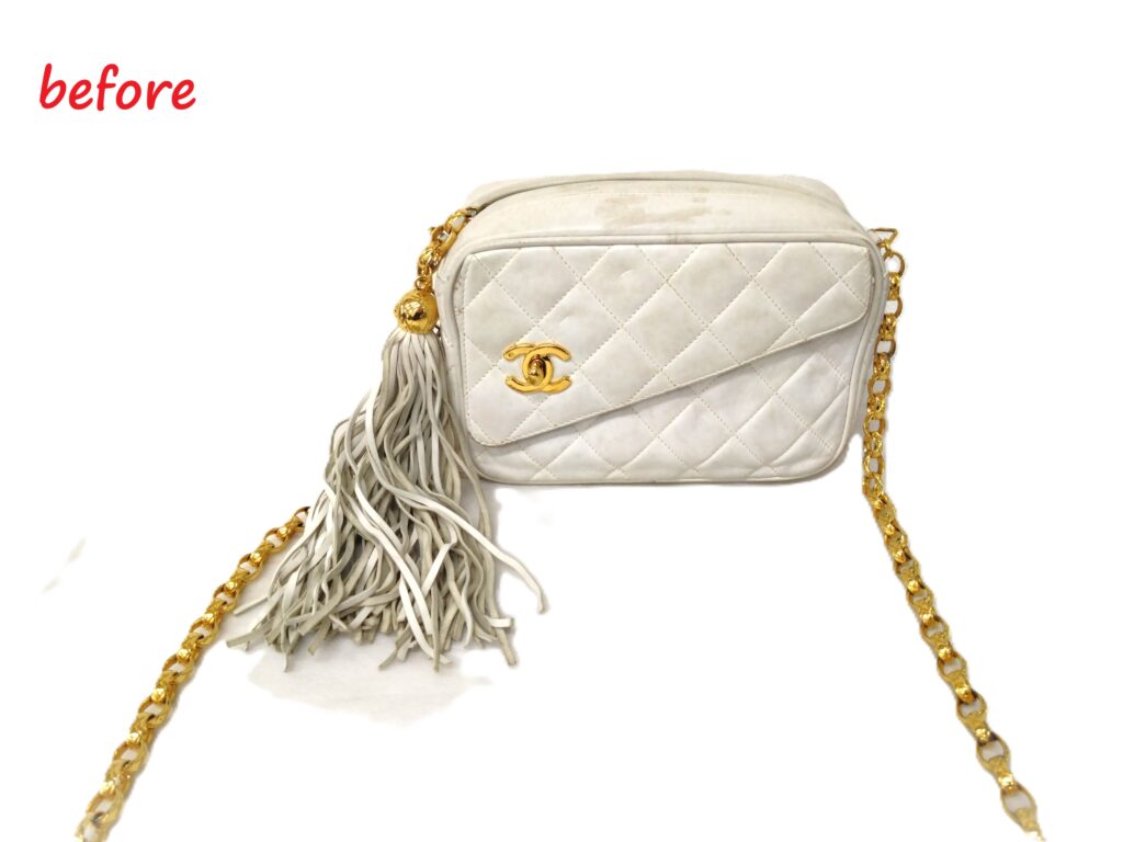 バッグ修理　CHANEL　マトラッセ　ココマーク   チェーンショルダーバッグ　カラーチェンジ施工