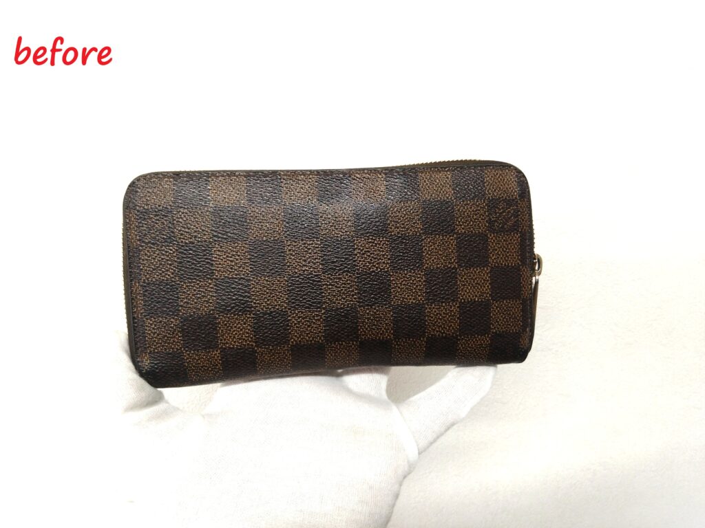 財布修理　Louis Vuitton　ダミエ・エベヌ　ジッピーウォレット　スライダー交換 施工修理