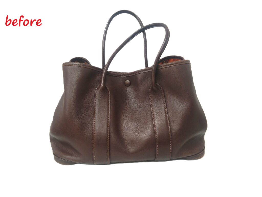 バッグ修理　Hermès（エルメス）　ガーデンパーティーTPM    トートバッグ　スレ傷補修　染め直し修理