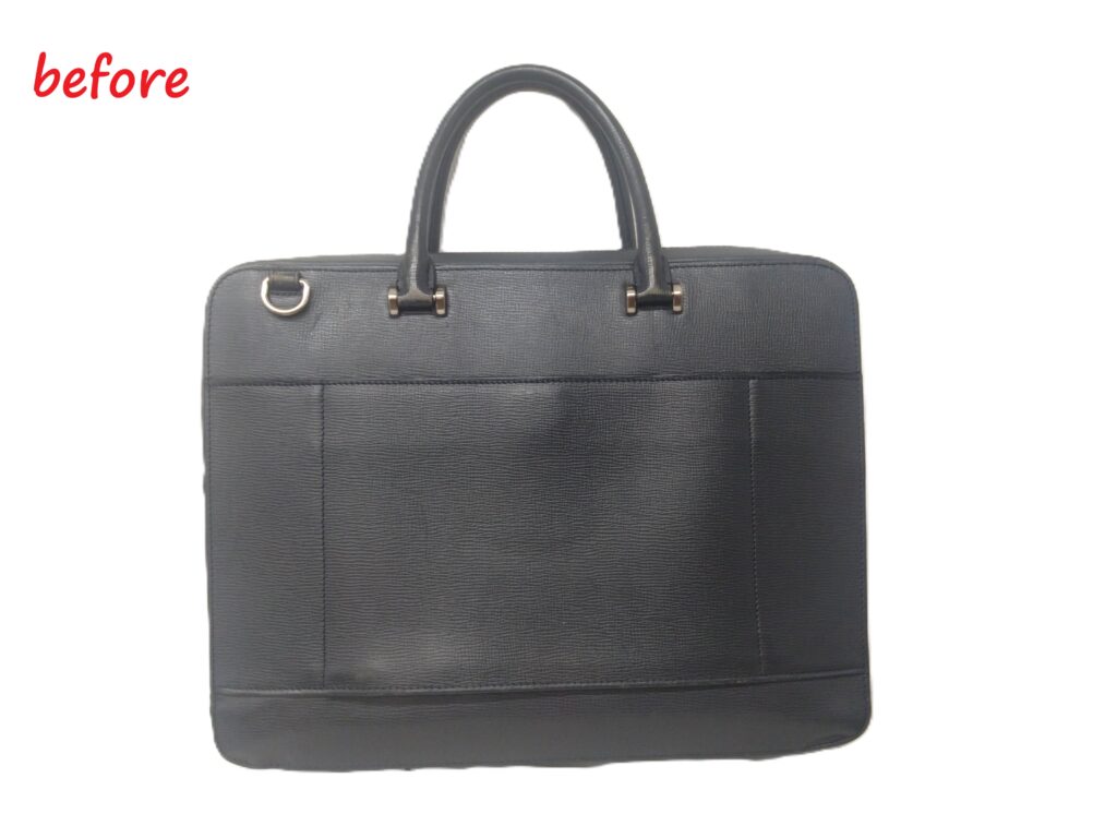 バッグ修理　FAIRE　２WAY　ビジネスバッグ　スレ傷補修　染め直し　コバ再生 施工修理