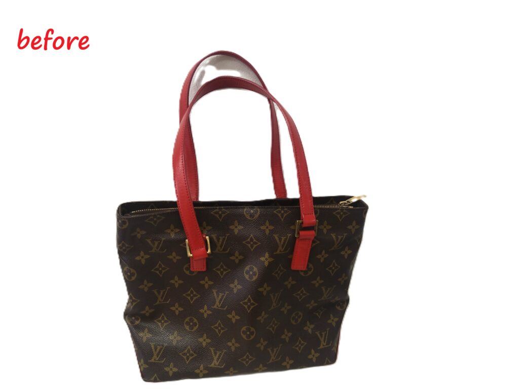 バッグ修理　Louis Vuitton　カバ・ピアノ  トートバッグ　持ち手 色落ち   染め直し修理