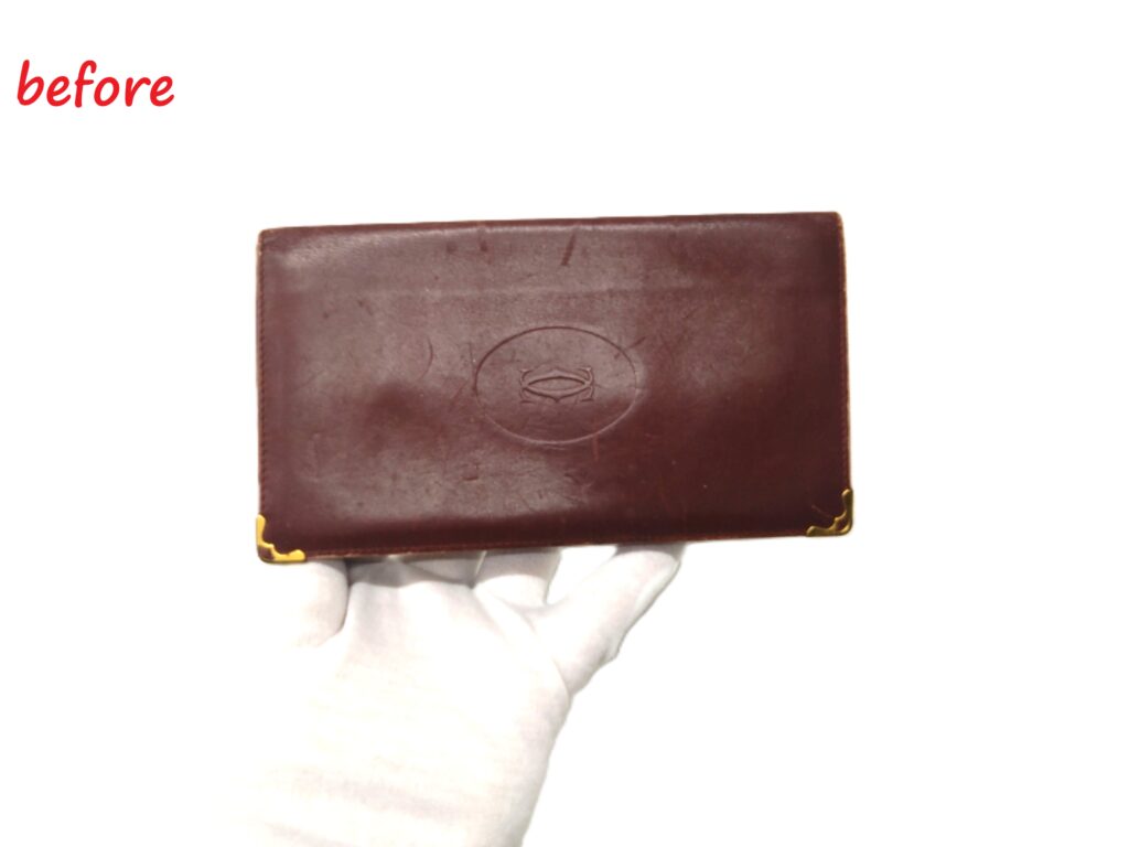 財布修理　Cartier（カルティエ）　マストライン　長財布　スレ傷補修　染め直し修理