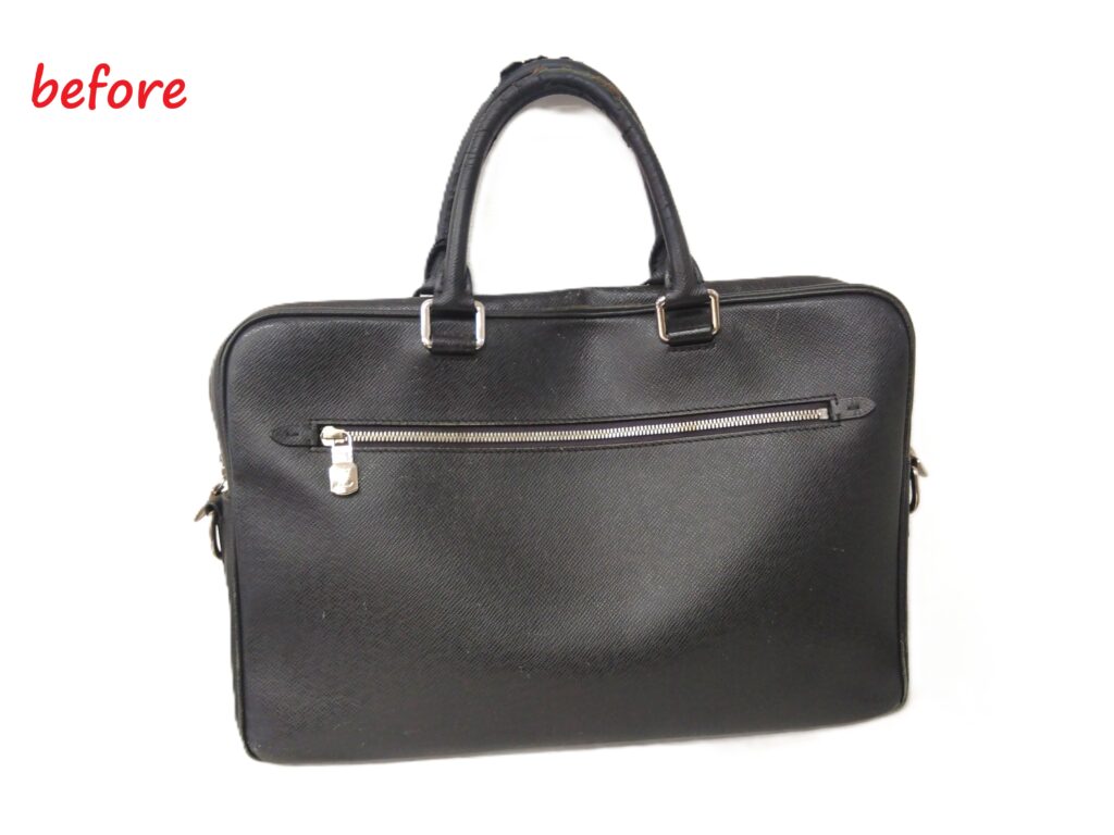 バッグ修理　Louis Vuitton　ポルトドキュマン・ビジネス PDB MM　持ち手交換　スレ傷補修　染め直し修理